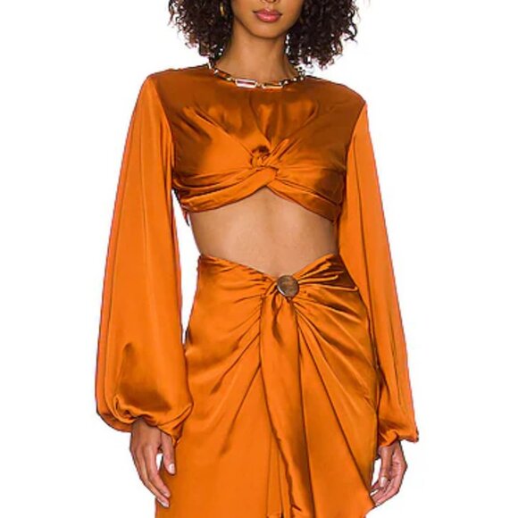 NWT Andrea Iyamah Behati Cropped Top & Wrap Midi Skirt Set Rust Size S - Picture 15 of 16